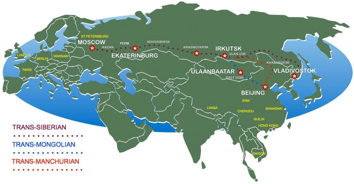 Пекін Москва поїзд маршрут на карті